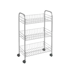 Metaltex Opbergtrolley Lugano Op WieltjesGrijs 3 Metal Manden 41x23x63 Cm