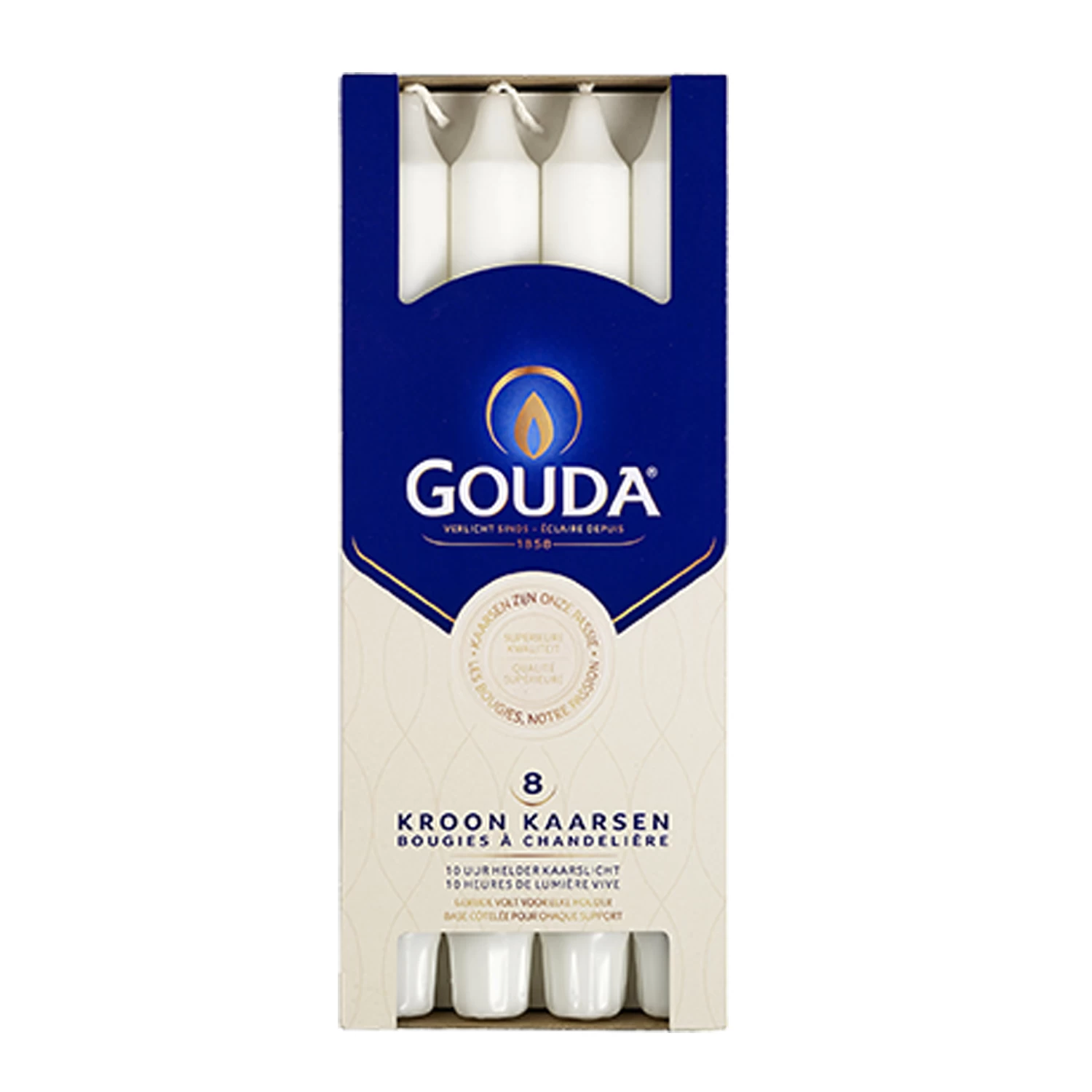 Gouda Kroonkaarsen 8 Stuks Wit 2 Gouda Kroonkaarsen 8 Stuks Wit - Afbeelding 2
