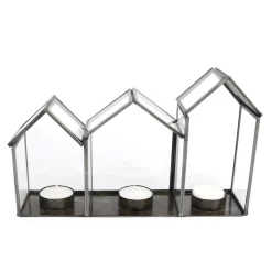 Theelichthouder Houses Helder/zink Metaal26x6,5x16