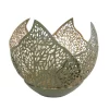 Theelichthouder Leaf Tilia Groen/goud Metaal8x8x7cm