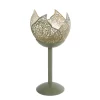 Theelichthouder Op Voet Leaf Tilia Groen/goudmetaal 10x10x21cm