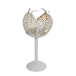 Theelichthouder Op Voet Leaf Lina Crème/goudmetaal 10x10x21cm