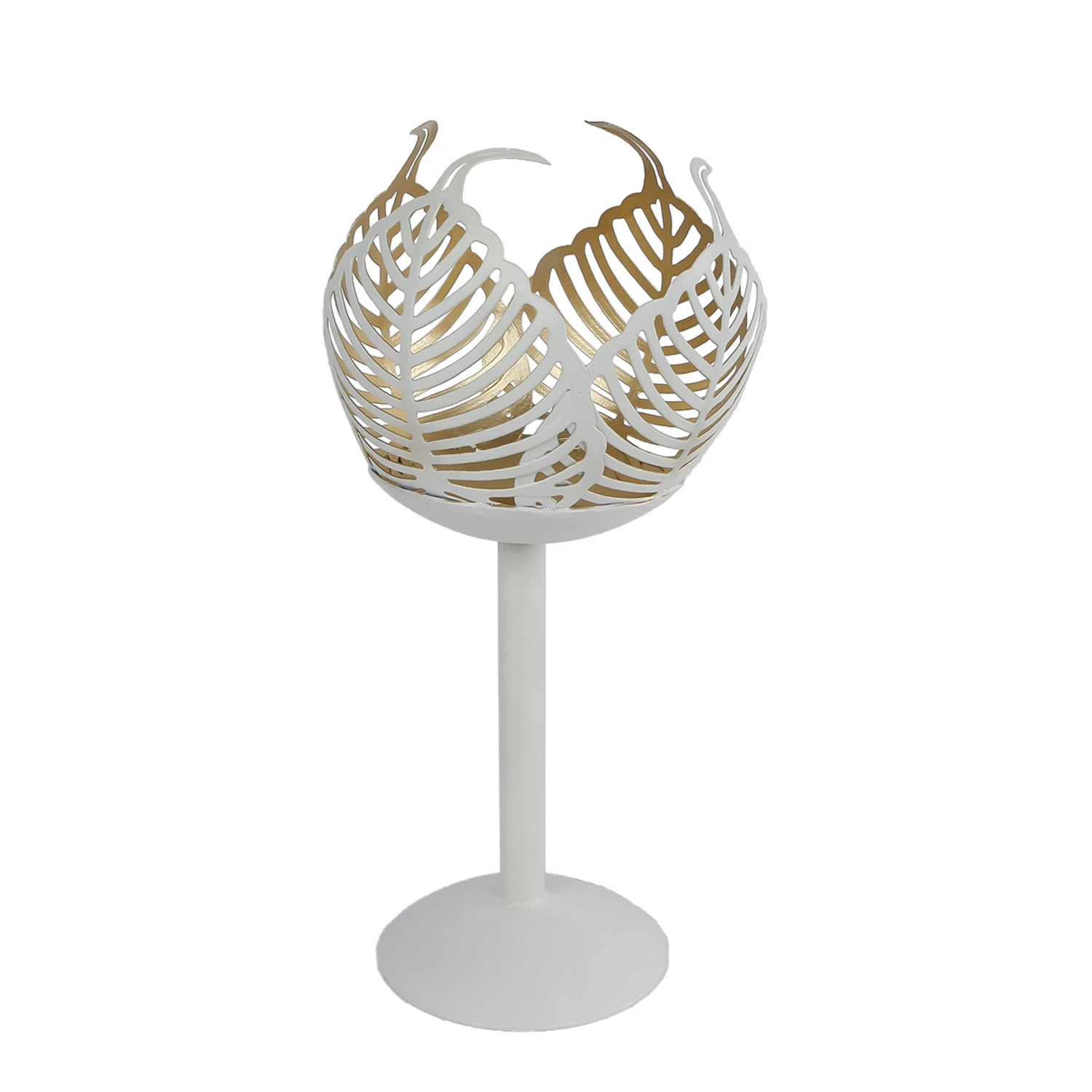 Theelichthouder Op Voet Leaf Lina Crème/goudmetaal 10x10x21cm 1 Theelichthouder Op Voet Leaf Lina Crème/goudmetaal 10x10x21cm