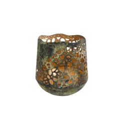 Theelichthouder Antoinet L Groen/goud Metaal12x14x15cm