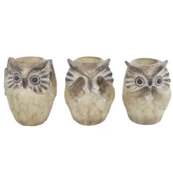Theelichthouder Owl Harry Crème/bruin Polystone9x8,5x11cm -NL-Huis & Thuis 161 5552 3 1 1