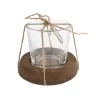 Theelichthouder Maro Helder/naturel Glas/hout7,5x7,5x7cm