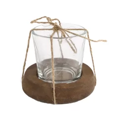 Theelichthouder Maro Helder/naturel Glas/hout7,5x7,5x7cm