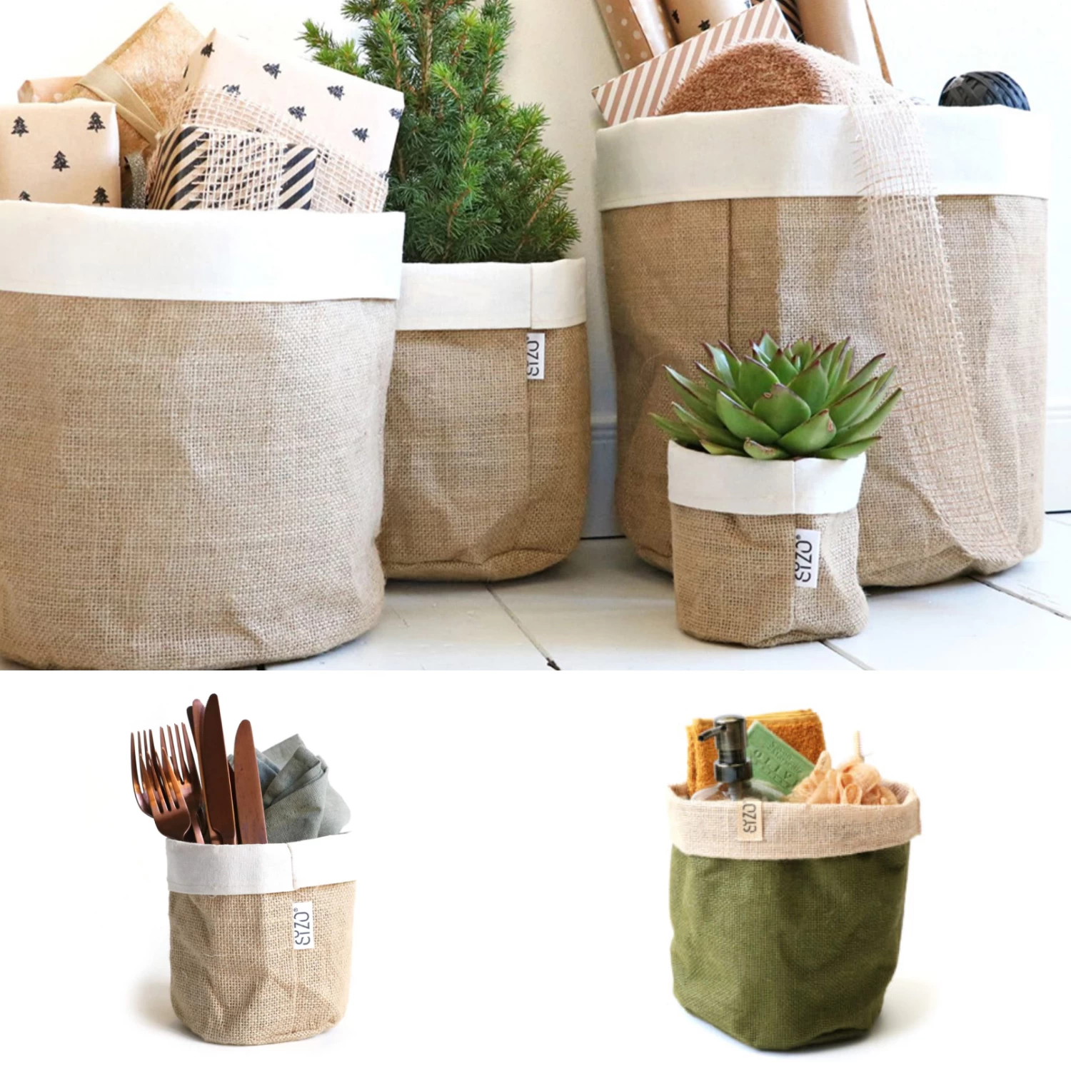 Sizo Juten - Plantenzak - Opbergmand Ø30 Cm Olijf Groen 3 Sizo Juten - Plantenzak - Opbergmand Ø30 Cm Olijf Groen - Afbeelding 3