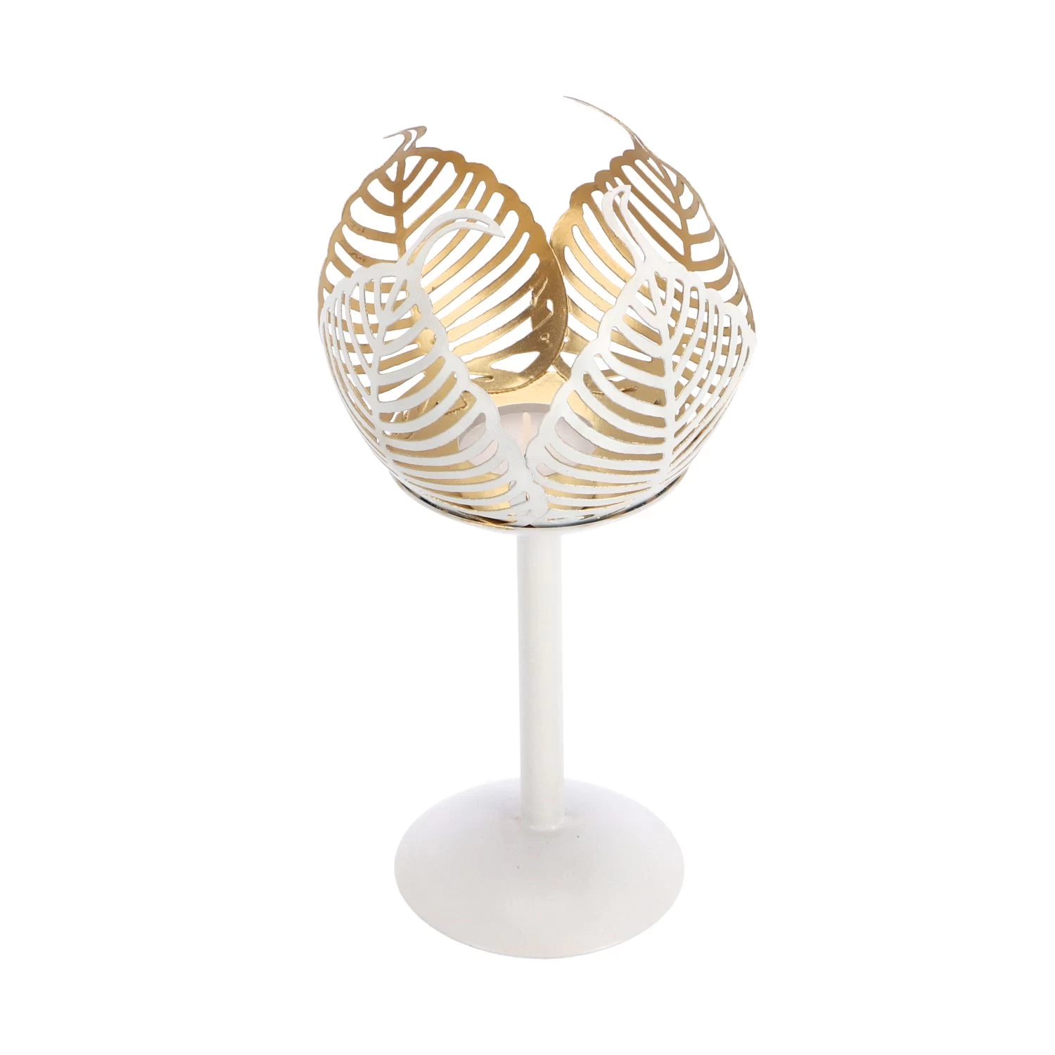 Theelichthouder Op Voet Leaf Lina Crème/goudmetaal 10x10x21cm 6 Theelichthouder Op Voet Leaf Lina Crème/goudmetaal 10x10x21cm - Afbeelding 6