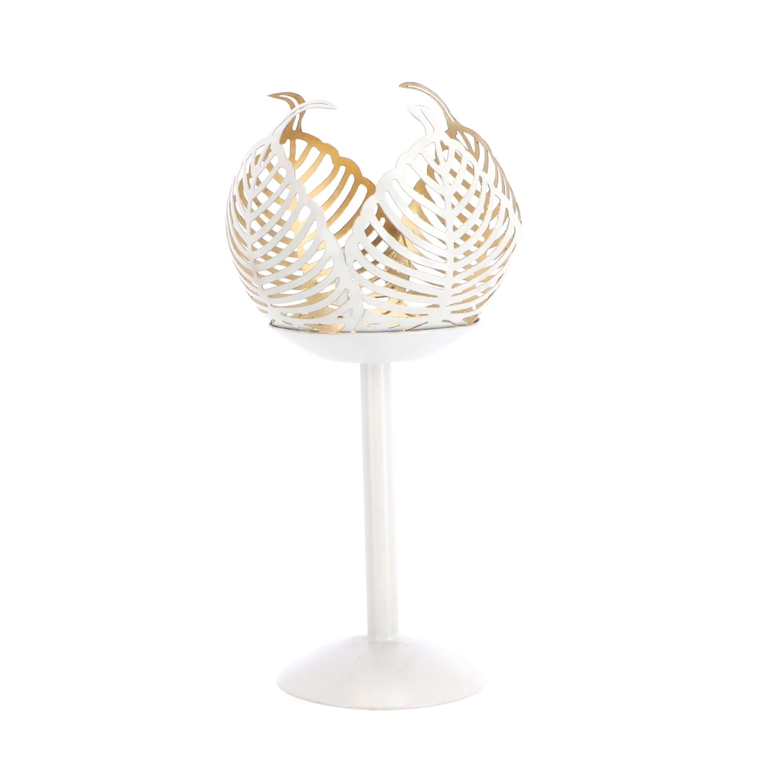 Theelichthouder Op Voet Leaf Lina Crème/goudmetaal 10x10x21cm 2 Theelichthouder Op Voet Leaf Lina Crème/goudmetaal 10x10x21cm - Afbeelding 2